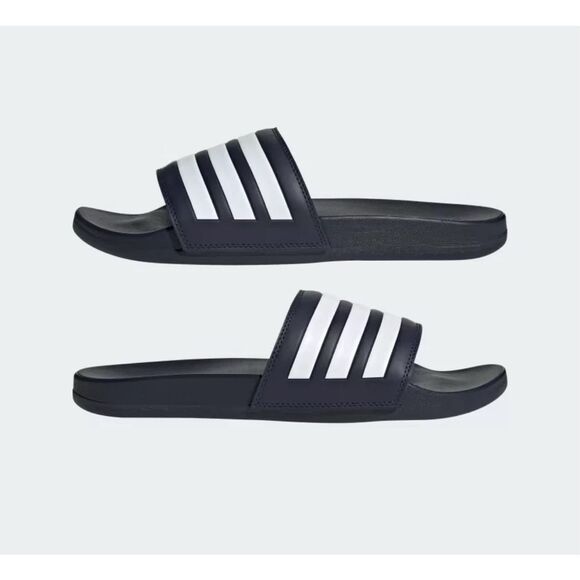 NWT ADIDAS Slides Adilette Comfort Black White Stripes Unisex Men’s 5 Women’s 6 - Picture 1 of 9